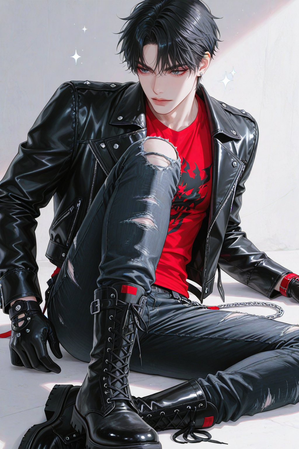 皮夾克×破褲×馬丁靴