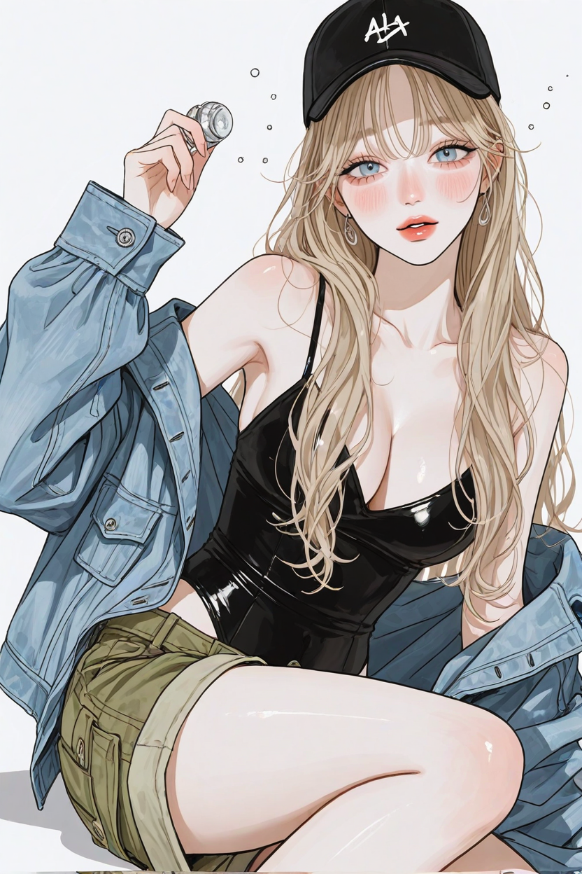 連體衣×丹寧短褲