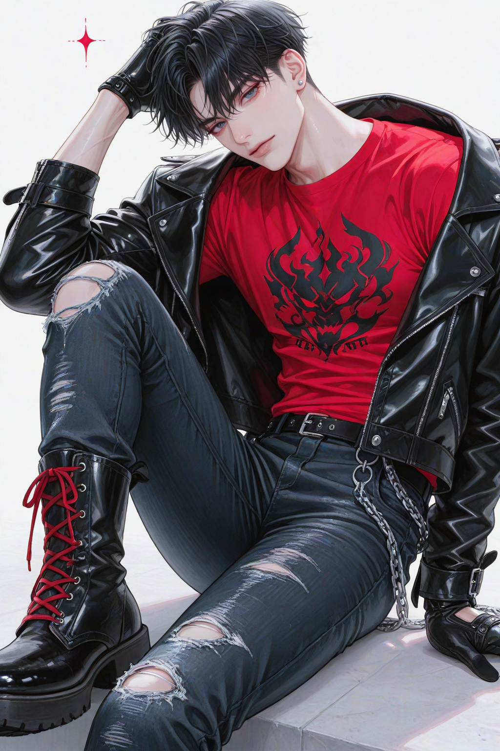 皮夾克×破褲×馬丁靴